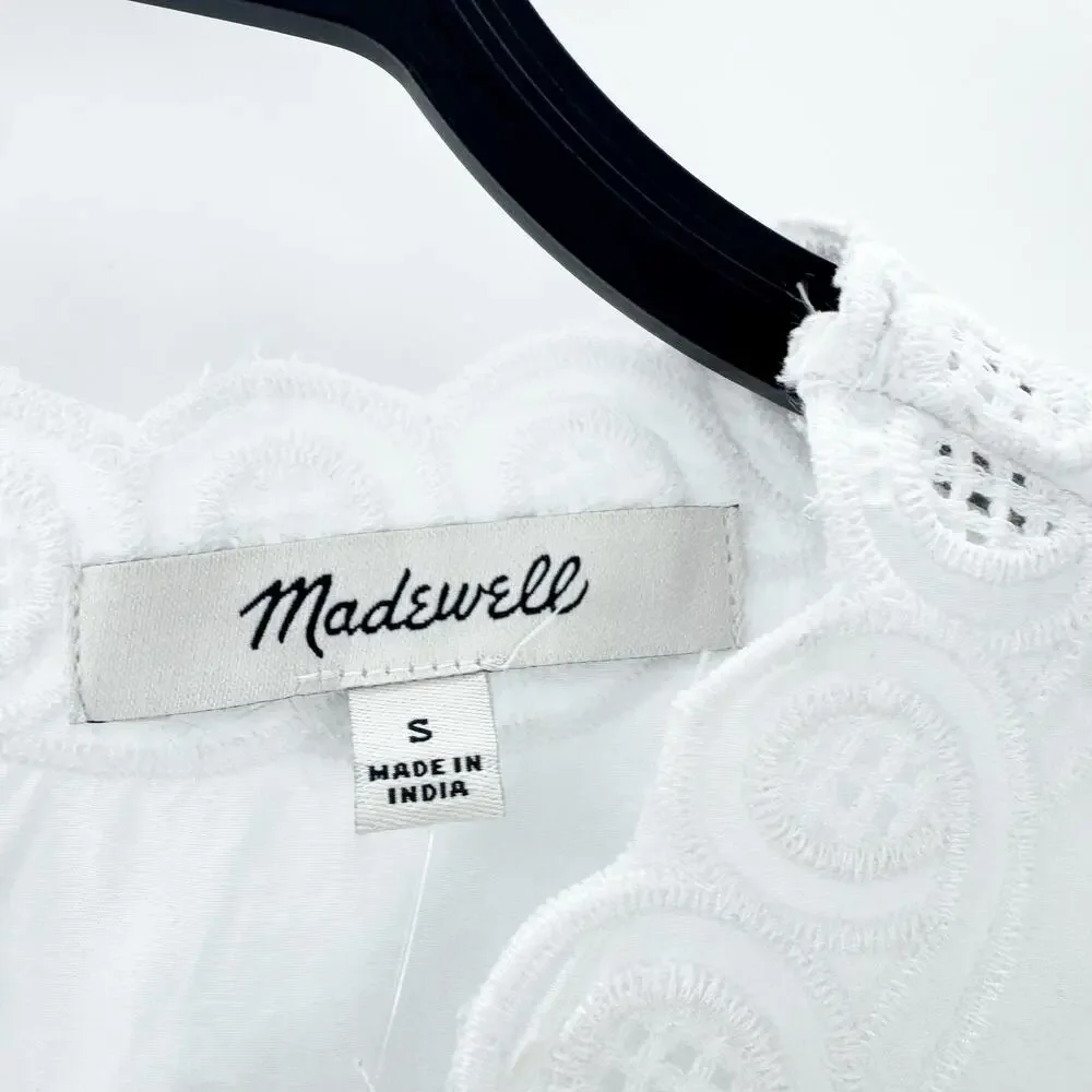 Madewell Women's Embroidered Puff-Sleeve Top in Poplin White Size Small NWT